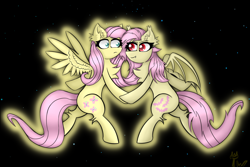 Size: 5990x4000 | Tagged: safe, artist:twinky, imported from derpibooru, fluttershy, bat pony, pegasus, pony, bat ponified, bat wings, chest fluff, ear fluff, female, flutterbat, mare, race swap, space, spread wings, wings