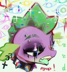 Size: 1796x1924 | Tagged: safe, artist:rrd-artist, imported from derpibooru, spike, dragon, abstract background, barb, bust, choker, dragoness, ear piercing, earring, eyebrow piercing, eyeliner, female, forked tongue, jewelry, lidded eyes, makeup, open mouth, piercing, punk, rule 63, solo, spiked choker, tongue out