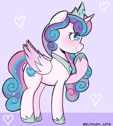 Size: 1837x2048 | Tagged: safe, artist:eltrash_art6, imported from derpibooru, princess flurry heart, alicorn, pony, blushing, crown, female, heart, hoof shoes, jewelry, mare, older, older flurry heart, regalia, solo