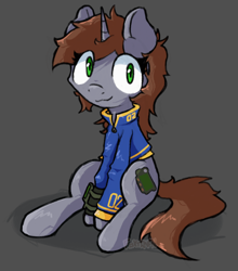 Size: 2810x3200 | Tagged: safe, artist:foxtrnal, imported from derpibooru, oc, oc only, oc:littlepip, pony, unicorn, fallout equestria, clothes, cute, female, green eyes, happy, horn, jumpsuit, ocbetes, pipabetes, pipbuck