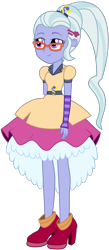 Size: 704x1618 | Tagged: safe, artist:ajosterio, imported from derpibooru, sugarcoat, human, equestria girls, alternate hairstyle, boots, clothes, dress, female, glasses, shoes, smiling, solo, vector