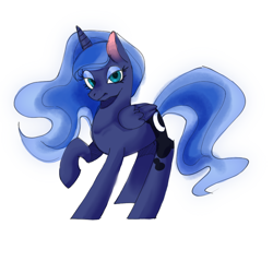 Size: 1080x1080 | Tagged: safe, artist:xinjinjumin4233870, imported from derpibooru, princess luna, alicorn, pony, female, looking at you, mare, raised hoof, simple background, solo, white background