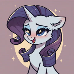 Size: 4608x4608 | Tagged: safe, imported from derpibooru, rarity, pony, unicorn, ai assisted, ai content, ai generated, bust, cheek fluff, close-up, cute, ear fluff, female, generator:civitai, generator:pony diffusion v6 xl, generator:stable diffusion, horn, lidded eyes, mare, open mouth, portrait, prompter:paleluna, solo, starry eyes, wingding eyes