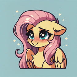 Size: 4608x4608 | Tagged: safe, imported from derpibooru, fluttershy, pegasus, pony, ai assisted, ai content, ai generated, blushing, chest fluff, cute, ear fluff, female, floppy ears, generator:civitai, generator:pony diffusion v6 xl, generator:stable diffusion, mare, prompter:paleluna, shy, simple background, smiling, solo, solo female, starry background, starry eyes, wing fluff, wingding eyes, wings