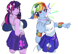 Size: 750x522 | Tagged: safe, artist:emmaqian, imported from derpibooru, rainbow dash, twilight sparkle, equestria girls, solo