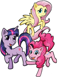 Size: 400x531 | Tagged: safe, artist:zphal, imported from derpibooru, fluttershy, pinkie pie, twilight sparkle, earth pony, pegasus, pony, unicorn, deviantart watermark, female, mare, obtrusive watermark, simple background, transparent background, unicorn twilight, watermark