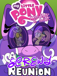 Size: 1200x1600 | Tagged: safe, artist:c0smicriff, imported from derpibooru, discord, fluttershy, screwball, draconequus, pony, comic:a screwy reunion, comic cover, cover, cover art, female, mare, older, older fluttershy