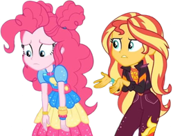 Size: 3195x2520 | Tagged: safe, edit, edited screencap, editor:homersimpson1983, imported from derpibooru, screencap, pinkie pie, sunset shimmer, human, equestria girls, background removed, duo, duo female, female, not a vector