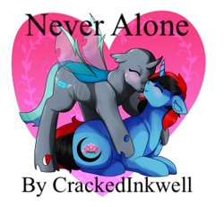 Size: 326x301 | Tagged: artist needed, safe, anonymous artist, artist:crackedinkwell, imported from derpibooru, oc, oc only, oc:lotus moon, oc:sektiss the changeling, changeling, pony, unicorn, fanfic:never alone, ^^, blushing, cute, daaaaaaaaaaaw, duo, eyes closed, fanfic art, female, female changeling, floppy ears, heart, horn, hug, lesbian, mare, nuzzling, oc x oc, shipping, smiling, story in the source, story included