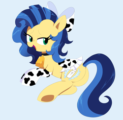 Size: 2484x2439 | Tagged: safe, artist:spoonie, oc, oc:milky way, earth pony, pony, bell, bell collar, bow, butt, choker, clothes, collar, cowprint, female, frog (hoof), lying down, mare, saddle, simple background, socks, solo, tack, underhoof