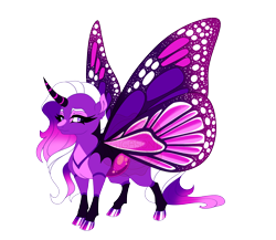 Size: 4500x3900 | Tagged: safe, artist:gigason, imported from derpibooru, oc, oc only, oc:inky wing, changepony, hybrid, absurd resolution, adoptable, blaze (coat marking), butterfly wings, cloven hooves, coat markings, colored eyebrows, colored hooves, colored horn, colored pinnae, colored pupils, curved horn, ear fluff, eyelashes, facial markings, female, female oc, gradient hooves, gradient mane, gradient tail, hooves, horn, hybrid oc, interspecies offspring, lidded eyes, long horn, long mane, long tail, looking back, magenta coat, magical lesbian spawn, obtrusive watermark, offspring, parent:oc, parent:oc:glow wing, parent:starlight glimmer, parents:canon x oc, purple eyes, purple pupils, shiny hooves, short, simple background, socks (coat markings), solo, spread wings, standing, striped horn, tail, thick eyelashes, three quarter view, three toned mane, three toned tail, transparent background, two toned hooves, wall of tags, watermark, wavy mane, wavy tail, wings