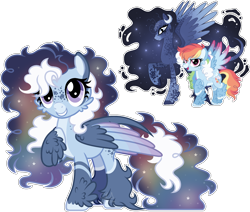 Size: 2618x2225 | Tagged: safe, artist:xxcheerupxxx, imported from derpibooru, princess luna, rainbow dash, oc, pony, alternate design, female, magical lesbian spawn, mare, offspring, parent:princess luna, parent:rainbow dash, parents:lunadash, simple background, transparent background, trio