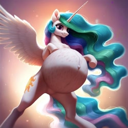 Size: 1024x1024 | Tagged: safe, imported from derpibooru, princess celestia, alicorn, ai content, ai generated, belly, big belly, featureless crotch, huge belly, hyper, hyper belly, hyper pregnancy, impossibly large belly, missing accessory, preglestia, pregnant