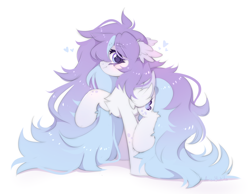 Size: 1662x1288 | Tagged: safe, artist:arisuyukita, imported from derpibooru, oc, oc only, oc:butterfly effect, pegasus, pony, blushing, chest fluff, ear fluff, female, folded wings, hair over one eye, heart, leg fluff, long mane, long tail, looking at you, mare, pegasus oc, profile, raised hoof, raised leg, side view, simple background, smiling, smiling at you, solo, standing on two hooves, tail, white background, wings