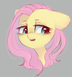 Size: 966x1023 | Tagged: safe, artist:melodylibris, imported from derpibooru, fluttershy, pegasus, pony, bust, female, floppy ears, gray background, mare, open mouth, portrait, simple background, solo