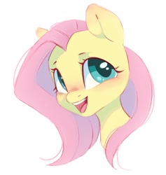 Size: 1012x1069 | Tagged: safe, artist:melodylibris, imported from derpibooru, fluttershy, pegasus, pony, blushing, bust, cute, ear cleavage, female, looking at you, mare, open mouth, open smile, portrait, shyabetes, simple background, smiling, smiling at you, solo, white background