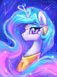 Size: 2000x2667 | Tagged: safe, artist:scheadar, imported from derpibooru, princess celestia, alicorn, pony, bust, crying, eyeshadow, female, high res, horn, makeup, mare, peytral, portrait, solo