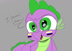 Size: 1754x1240 | Tagged: safe, artist:jully-park, imported from derpibooru, spike, dragon, gray background, nonbinary, nonbinary pride flag, nonbinary spike, pride, pride flag, simple background, solo, wingless spike