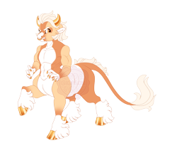 Size: 5400x4500 | Tagged: safe, artist:gigason, imported from derpibooru, oc, oc only, oc:tramper, centaur, taur, abs, absurd resolution, adoptable, brown pupils, cloven hooves, coat markings, colored claws, colored eyebrows, colored hooves, colored horns, colored muzzle, colored pinnae, colored pupils, cream mane, cream tail, ear fluff, eye markings, facial markings, floppy ears, frown, gold hooves, golden eyes, gradient hooves, gradient legs, hooves, horns, interspecies offspring, leonine tail, looking back, magical gay spawn, male, male oc, nose piercing, nose ring, obtrusive watermark, offspring, orange coat, parent:lord tirek, parent:oc, parent:oc:amathos, parent:tirek, parents:canon x oc, piercing, septum piercing, shiny hooves, shiny horns, short mane, simple background, snip (coat marking), socks (coat markings), solo, standing, standing on three hooves, tail, three quarter view, transparent background, two toned coat, unshorn fetlocks, wall of tags, watermark, yellow coat