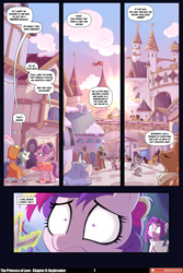 Size: 3541x5309 | Tagged: safe, artist:asura-00, artist:lummh, imported from derpibooru, cinnamon chai, constructicorn, cookie crumbles, fancypants, filthy rich, fizzlepop berrytwist, hondo flanks, north star, princess cadance, rarity, spoiled rich, sweet biscuit, tempest shadow, vidala swoon, zesty gourmand, alicorn, earth pony, pony, unicorn, comic:the princess of love, absurd file size, absurd resolution, alternate hairstyle, canterlot, comic, dialogue, female, filly, filly cadance, filly rarity, foal, hearth's warming, high res, holding hooves, horn, levitation, looking at each other, looking at someone, magic, male, mare, pinpoint eyes, royal guard, scissors, snow, speech bubble, spoiled milk, stallion, telekinesis, wall of tags, winter, young cadance, young rarity, younger