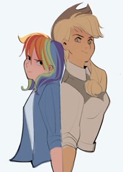 Size: 1166x1626 | Tagged: safe, artist:bibellou, imported from derpibooru, applejack, rainbow dash, human, appledash, duo, duo female, female, humanized, lesbian, shipping, simple background, white background