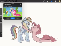 Size: 1280x960 | Tagged: safe, artist:bibellou, imported from derpibooru, screencap, pinkie pie, rainbow dash, earth pony, pegasus, pony, art program in frame, episode needed, procreate app, screencap reference, simple background, white background, wip