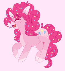 Size: 1177x1280 | Tagged: safe, artist:tw1pie, imported from derpibooru, pinkie pie, earth pony, pony, eyes closed, open mouth, pink background, simple background, solo