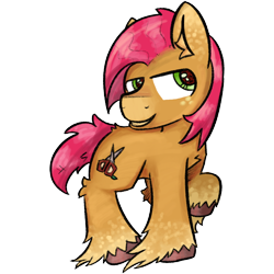 Size: 2048x2048 | Tagged: safe, artist:felixmcfurry, imported from derpibooru, babs seed, earth pony, pony, brown fur, cutie mark, digital art, female, filly, foal, hoof fluff, looking away, raised hoof, shading, short tail, simple background, smiling, solo, tail, transparent background, unshorn fetlocks