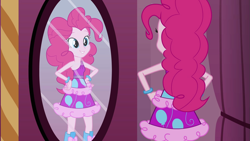 Size: 1539x866 | Tagged: safe, imported from derpibooru, screencap, pinkie pie, equestria girls, boots, bracelet, clothes, dress, fall formal outfits, female, high heels, jewelry, my little pony equestria girls, shoes, sleeveless, solo, straps, this is our big night