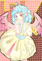 Size: 1778x2560 | Tagged: safe, artist:小元, imported from derpibooru, cozy glow, alicorn, human, abstract background, alicornified, clothes, cozycorn, dress, horn, horned humanization, humanized, race swap, solo, winged humanization, wings