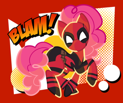 Size: 3470x2887 | Tagged: safe, artist:lipitea, imported from derpibooru, pinkie pie, earth pony, pony, clothes, cosplay, costume, deadpool, female, marvel, pinkiepool