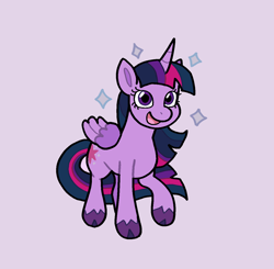 Size: 1294x1269 | Tagged: safe, artist:junglefiend, imported from derpibooru, twilight sparkle, alicorn, pony, female, full body, mare, open mouth, open smile, pink background, simple background, smiling, solo, twilight sparkle (alicorn)