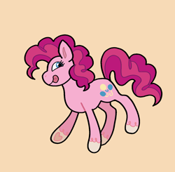 Size: 1294x1269 | Tagged: safe, artist:junglefiend, imported from derpibooru, pinkie pie, earth pony, pony, :p, full body, simple background, smiling, solo, tongue out, yellow background