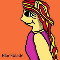 Size: 1280x1280 | Tagged: safe, artist:blackblade360, imported from derpibooru, sunset shimmer, human, equestria girls, clothes, digital drawing, female, green eyes, ibispaint x, my little pony equestria girls: rainbow rocks, orange background, orange skin, pony ears, rainbow rocks 10th anniversary, rainbow rocks outfit, signature, simple background, smiling, two toned hair