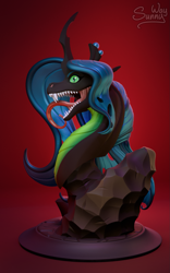 Size: 997x1600 | Tagged: safe, artist:sunny way, imported from derpibooru, queen chrysalis, changeling, 3d, 3d render, art, artwork, blender, bust, craft, digital art, fangs, feral, figurine, head, hemlock queen bust, horn, open mouth, portrait, redesign, render, sculpture, solo, statue, tongue out, zbrush