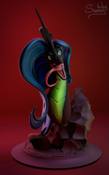 Size: 997x1600 | Tagged: safe, artist:sunny way, imported from derpibooru, queen chrysalis, changeling, 3d, 3d render, art, artwork, blender, bust, craft, digital art, fangs, feral, figurine, head, hemlock queen bust, horn, open mouth, portrait, redesign, render, sculpture, solo, statue, tongue out, zbrush