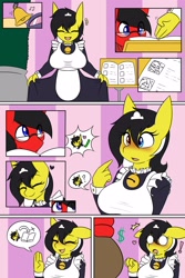 Size: 2000x3000 | Tagged: safe, artist:rice, imported from derpibooru, oc, oc only, anthro, anthro oc, clothes, comic, duo, explicit source, female, heterochromia, maid, male, straight