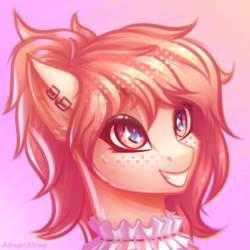 Size: 2000x2000 | Tagged: safe, artist:adagiostring, imported from derpibooru, bust, character, commission, cute, female, headshot commission, looking up, portrait, smiling, solo, solo focus, sparkles