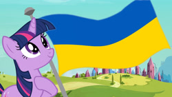 Size: 1920x1080 | Tagged: safe, artist:wornpaladin, artist:worny, edit, edited screencap, imported from derpibooru, screencap, twilight sparkle, season 3, crystal empire, flag, politics, ukraine, ukrainian flag