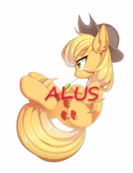 Size: 2000x2599 | Tagged: safe, artist:alus, imported from derpibooru, applejack, earth pony, pony, female, mare, simple background, solo, straw in mouth, white background