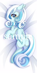 Size: 2000x3872 | Tagged: safe, artist:alus, imported from derpibooru, oc, oc:snowdrop, pegasus, pony, blushing, female, filly, foal, looking at you, looking back, looking back at you, lying down, on side, sample, smiling, solo, text