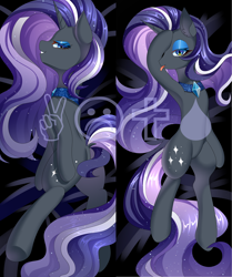 Size: 5068x6056 | Tagged: safe, artist:alus, imported from derpibooru, nightmare rarity, pony, unicorn, body pillow, body pillow design, butt, featureless crotch, female, horn, looking at you, lying down, mare, on back, on side, one eye closed, plot, solo, tongue out, watermark