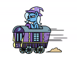 Size: 1800x1350 | Tagged: safe, artist:flutterluv, imported from derpibooru, trixie, pony, unicorn, clothes, dust cloud, female, hat, horn, kart, mare, mario kart, simple background, smiling, smirk, solo, super mario bros., trixie's hat, trixie's wagon, wagon, white background