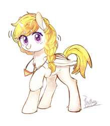 Size: 1643x1877 | Tagged: safe, artist:happytreepal, imported from derpibooru, oc, oc only, oc:cokecoffee, alicorn, pony, cute, female, horn, jewelry, looking at you, pendant, raised hoof, simple background, smiling, smiling at you, solo, solo female, wings