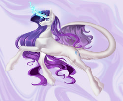 Size: 1920x1581 | Tagged: safe, artist:eville6, imported from derpibooru, rarity, pony, unicorn, abstract background, alternate design, blue eyes, blue mane, blue tail, commission, curly mane, curly tail, curved horn, cute, digital art, ear fluff, eyelashes, eyeshadow, female, flowing mane, flowing tail, glowing, glowing horn, happy, horn, leonine tail, lidded eyes, long horn, magic, makeup, mare, raised hoof, signature, smiling, solo, sparkles, stars, sternocleidomastoid, tail