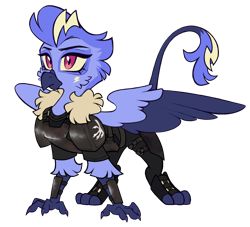 Size: 1650x1500 | Tagged: safe, artist:crimmharmony, imported from derpibooru, oc, oc only, griffon, fallout equestria, armor, claws, fallout, female, griffon oc, simple background, solo, spread wings, talon merc, transparent background, wings