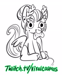 Size: 2192x2700 | Tagged: safe, artist:opalacorn, imported from derpibooru, oc, oc only, oc:void, pegasus, pony, controller, female, grayscale, laurel wreath, mare, mole, monochrome, nose piercing, nose ring, partial color, piercing, simple background, sitting, smiling, solo, white background