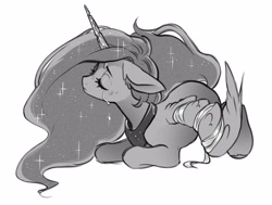 Size: 4096x3098 | Tagged: safe, artist:opalacorn, imported from derpibooru, oc, oc:starlight, alicorn, pony, bandage, bandaged wing, black and white, crying, female, floppy ears, grayscale, lying down, mare, monochrome, prone, simple background, solo, white background, wings