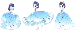 Size: 3000x1181 | Tagged: safe, artist:sapphiregamgee, imported from derpibooru, crimson cream, fashion statement, mare e. belle, rarity, equestria girls, ballgown, clothes, commission, crown, dress, fashion, female, gown, jewelry, regalia, simple background, solo, spinning, transparent background