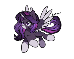 Size: 2000x1600 | Tagged: safe, artist:rejiser, imported from derpibooru, oc, oc only, alicorn, pony, ear fluff, female, horn, long hair, raised hoof, raised tail, simple background, smiling, solo, spread wings, tail, white background, wings